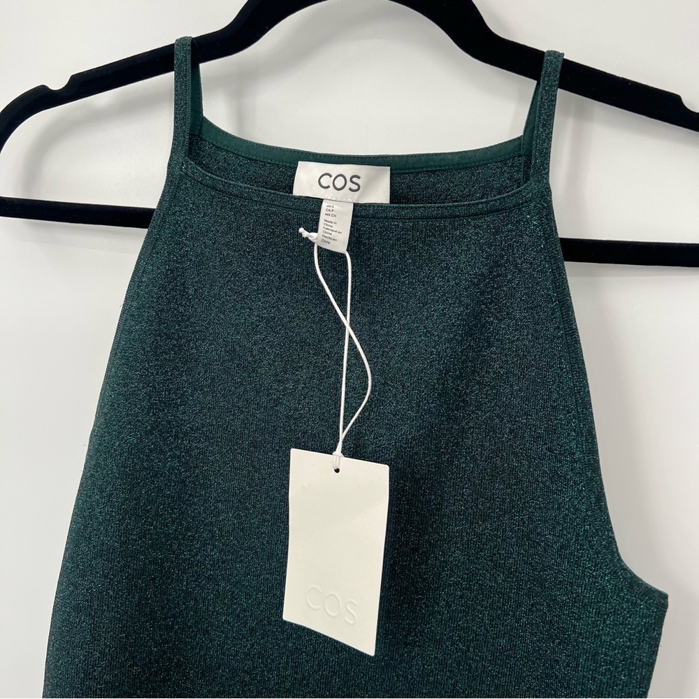 Not for sale COS Knitted Bodycon Mini Dress Metallic Green Square Neck Dress